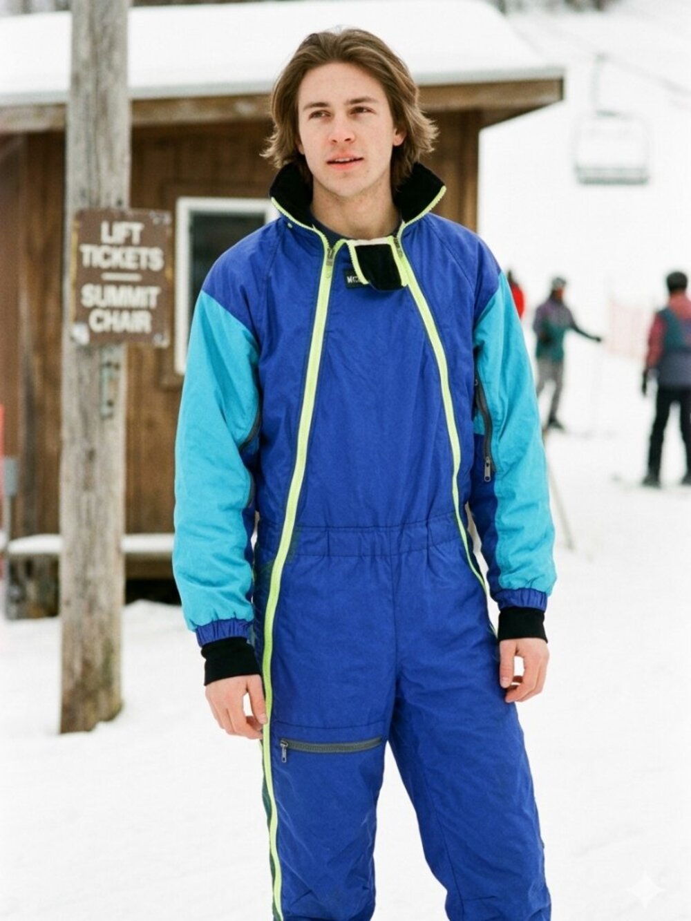 Vintage WILD THINGS Ski Snow Suit in Blue and Neon Yellow
